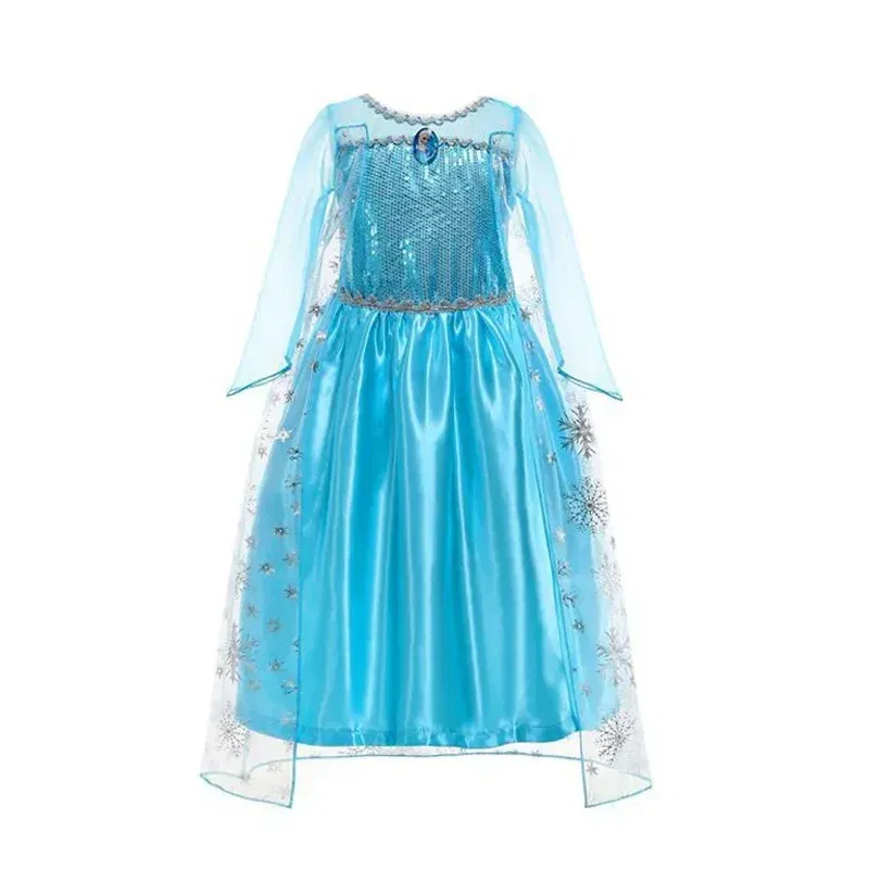 Color: Brown, Kid Size: 9 - Disney Girls Cospaly Snow Queen Elsa Costumes Kids Carnival Party Prom Gown Robe-Playing Children Clothes Frozen Princess Dress