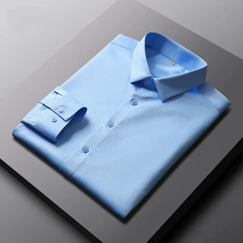 Color: Pink, Size: M - Men's Casual and Fashionable Long Sleeved Solid Color Shirt Non Ironing and Wrinkle Resistant Business Top