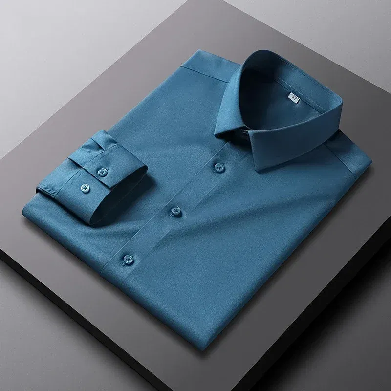 Color: Pink, Size: M - Men's Casual and Fashionable Long Sleeved Solid Color Shirt Non Ironing and Wrinkle Resistant Business Top