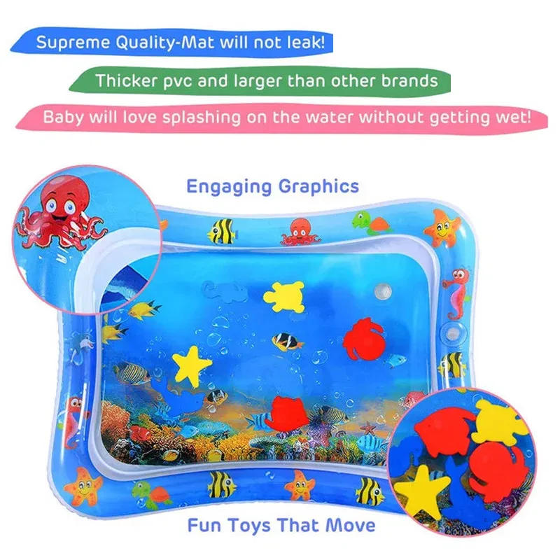 Color: Yellow - Baby Water Play Mat Inflatable Cushion PVC Infant Tummy Time Toddler Water Pad For Kids Early Education Developing Activity Toys