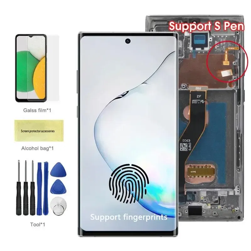 Color: AQUA, Ships From: CHINA - Top AMOLED Note 10 Plus Screen for Samsung Galaxy Note10+ N975F Lcd Display Touch Screen Support S Pen Fingerprints with Frame