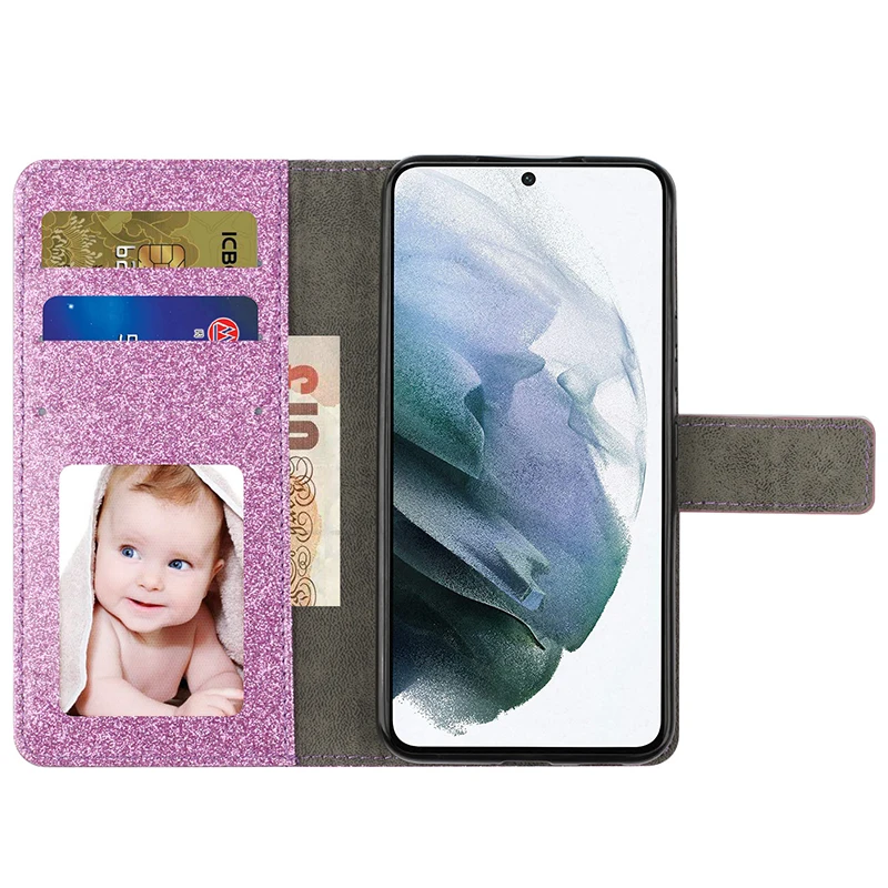 Color: Rose, Material: Leather - Glitter Wallet Leather Case For Samsung Galaxy S25 FE S24 Ultra S23 Plus S22 S21 A35 A36 A56 A55 A13 A14 A15 A16 A26 A34 A33 A54