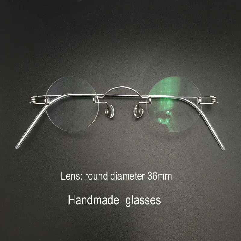 Frame Color: black, Ships From: CHINA - Handmade glasses custom retro frameless small round men and women myopia prescription reading glasses screwless eyewear