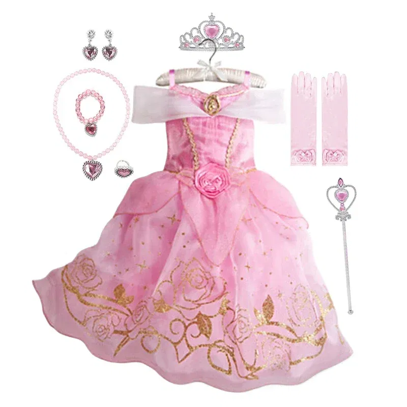 Kid Size: 4T, Color: Gold - Belle Princess Dress for Girls Cosplay Beauty and The Beast Snow White Costumes Kids Halloween Carnival Birthday Clothes