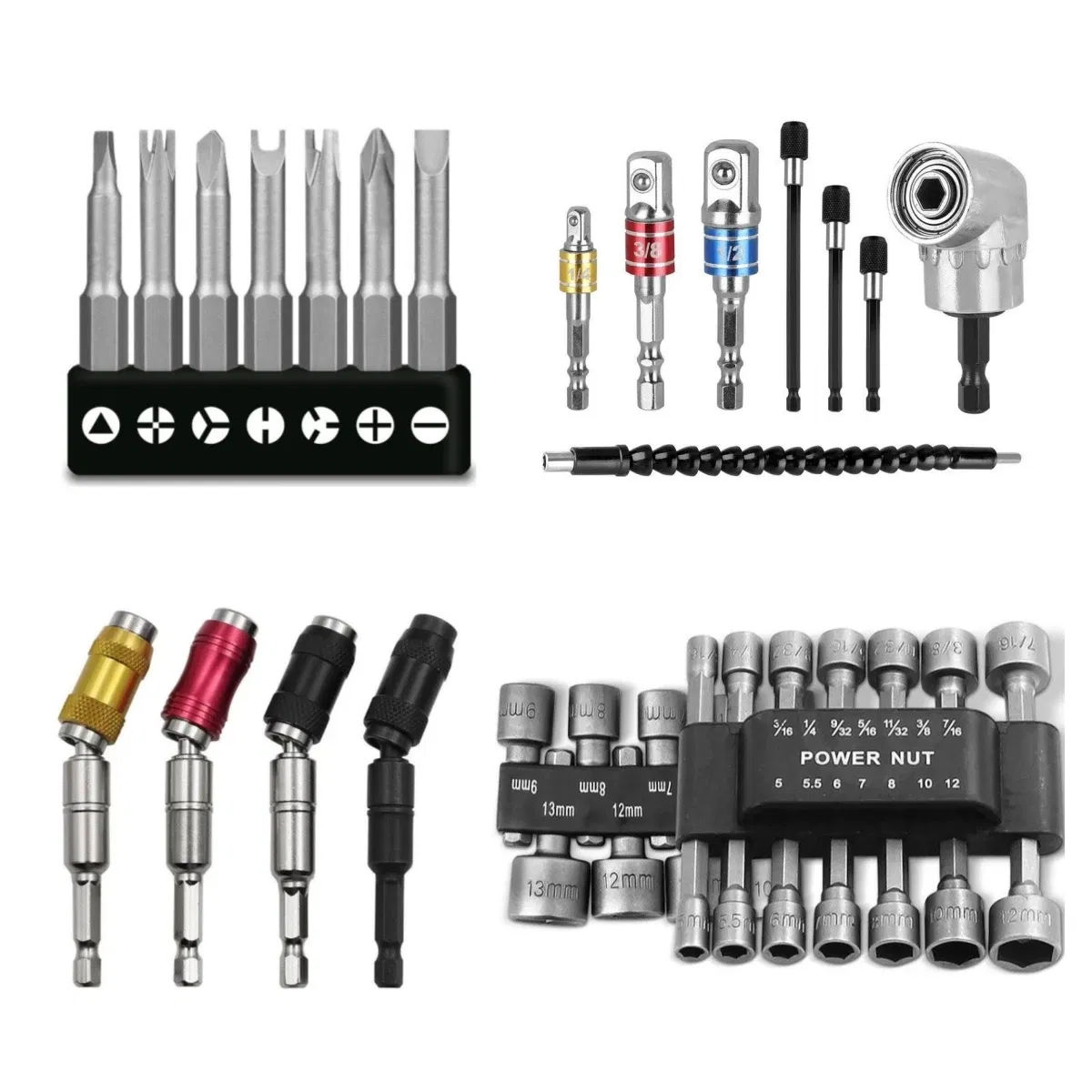Color: grey - Flexible Drill Extension Hex Shank Drill Nut Driver Bit Set Bendable Drill Bit Extension+ScrewdriverBit+Universal Socket Adapter
