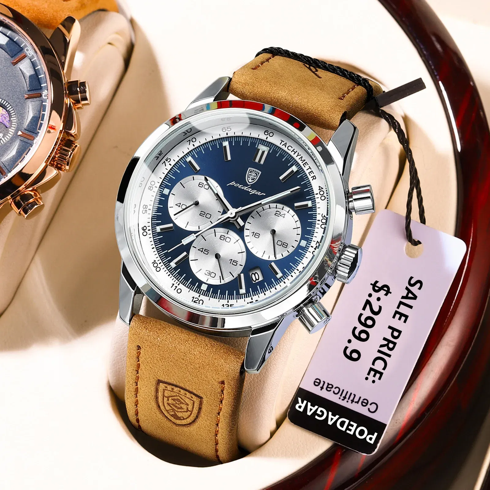 Color: Rose - POEDAGAR Top Brand Luxury Man Watch Waterproof Chronograph Luminous Date Wristwatch For Men Quartz Leather Men's Watches Sprots