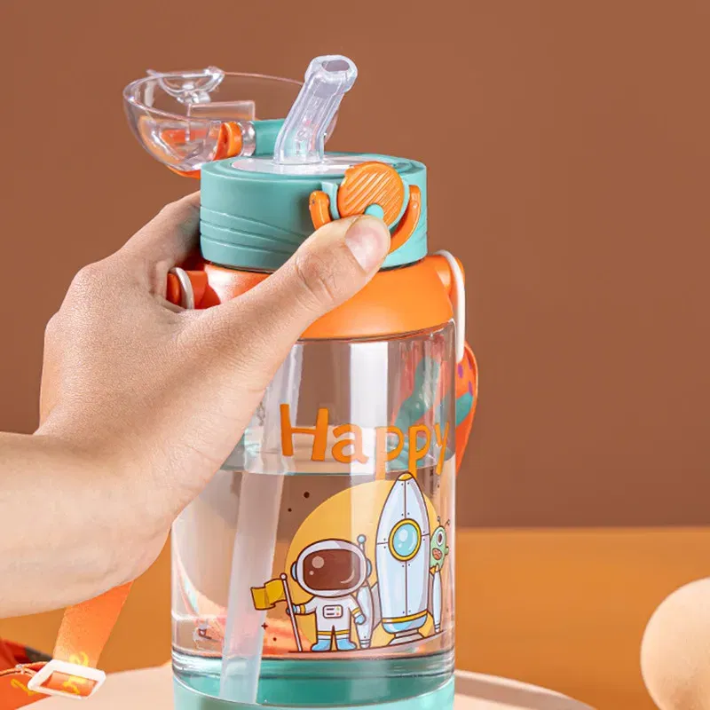 Color: black, Capacity: 0.7L - 700ml Large Capacity Kids Water Cup with Straw Sports Bottle Student Special Edition
