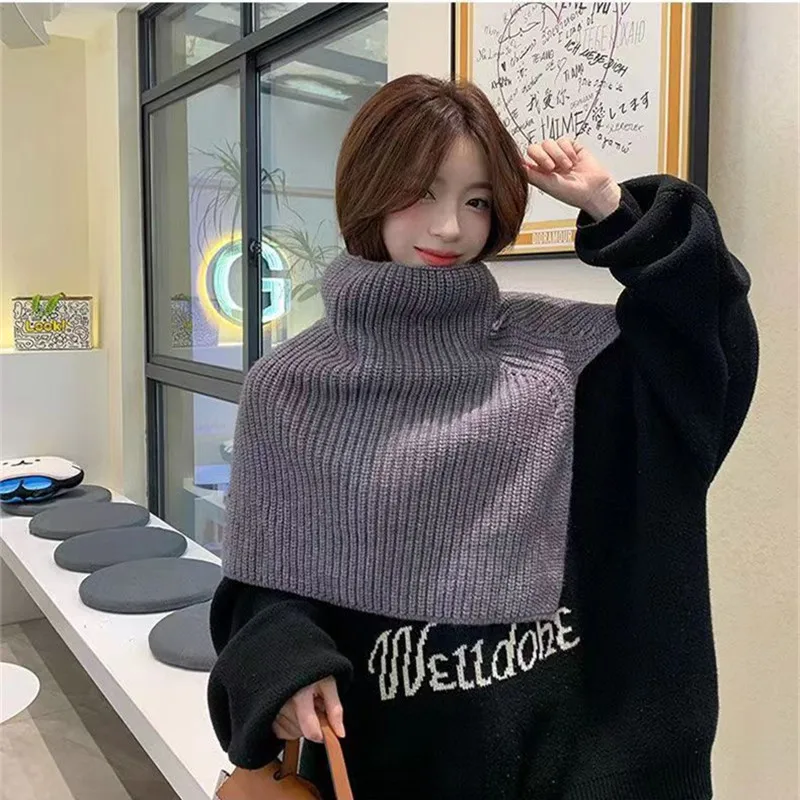 Color: Dark Grey, Size: One Size - Pullover Scarf Knitted Shawl Winter Scarf False Collar Coat Bib Warm Scarf Turtleneck Slit Jumper Shawl Clothes Accessories