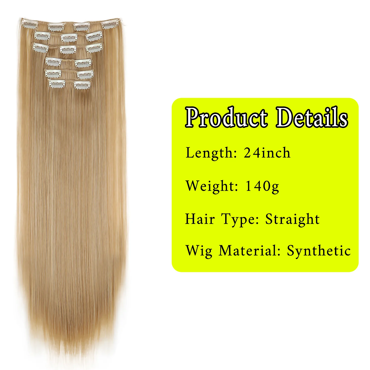 Color: 1B/30HL, Stretched Length: 24inches - 24Inch 16 Clips in Hair Extensions Long Straight Hairstyle Synthetic Blonde Black Hairpieces Heat Resistant False Hair Daily Use