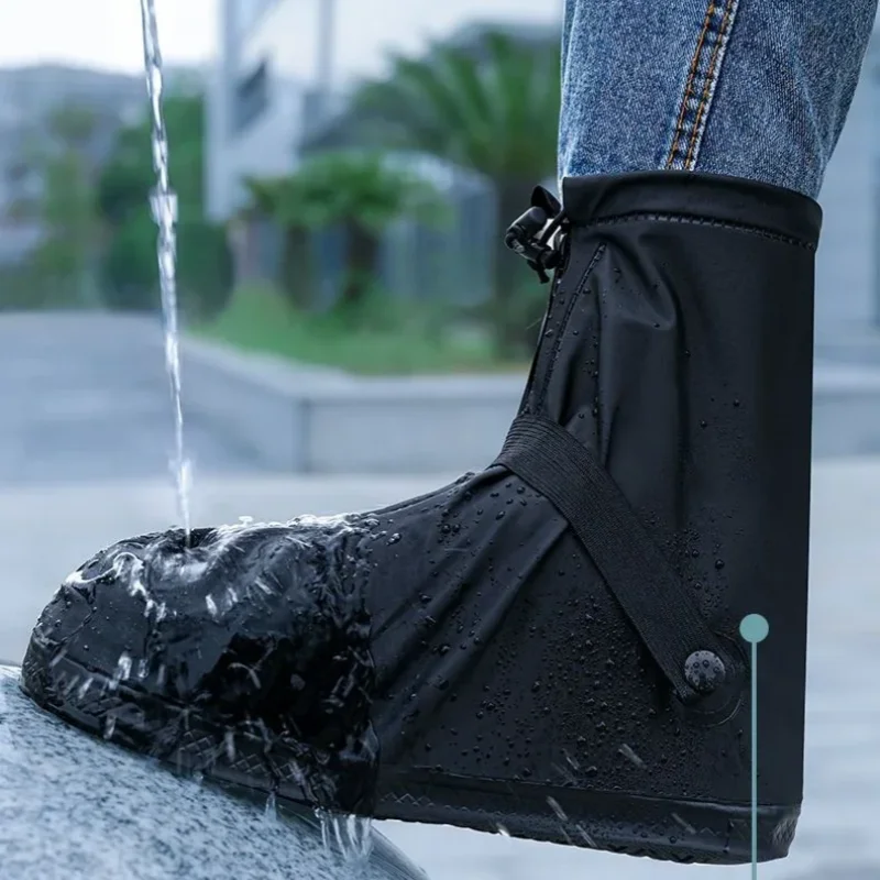 Color: GRAY, Size: M - Reusable Anti-Slip PU Leather Waterproof Shoes Cover Water Boots Cycling Hiking Overshoes Rain Snow Wet Sand Shoes Protectors