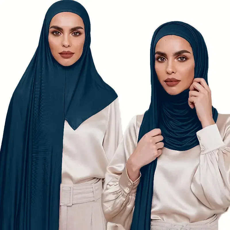 Color: green - Premium Instant Jersey Hijab Scarf Solid Muslim Long Scarves Turban Shawl Elastic Cotton Arab Headscarf Head Wraps Saudi Hijabs