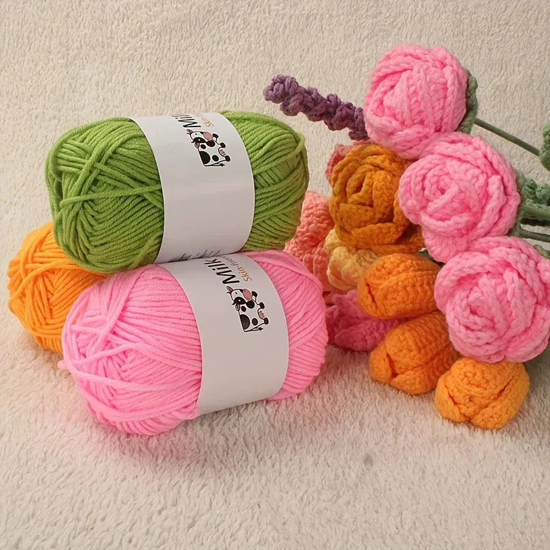 Color: Orange - 150g 5-strand Milk Yarn Handmade Medium Thick DIY Woven Doll Sweater Flower Hat Scarf Yarn Ball