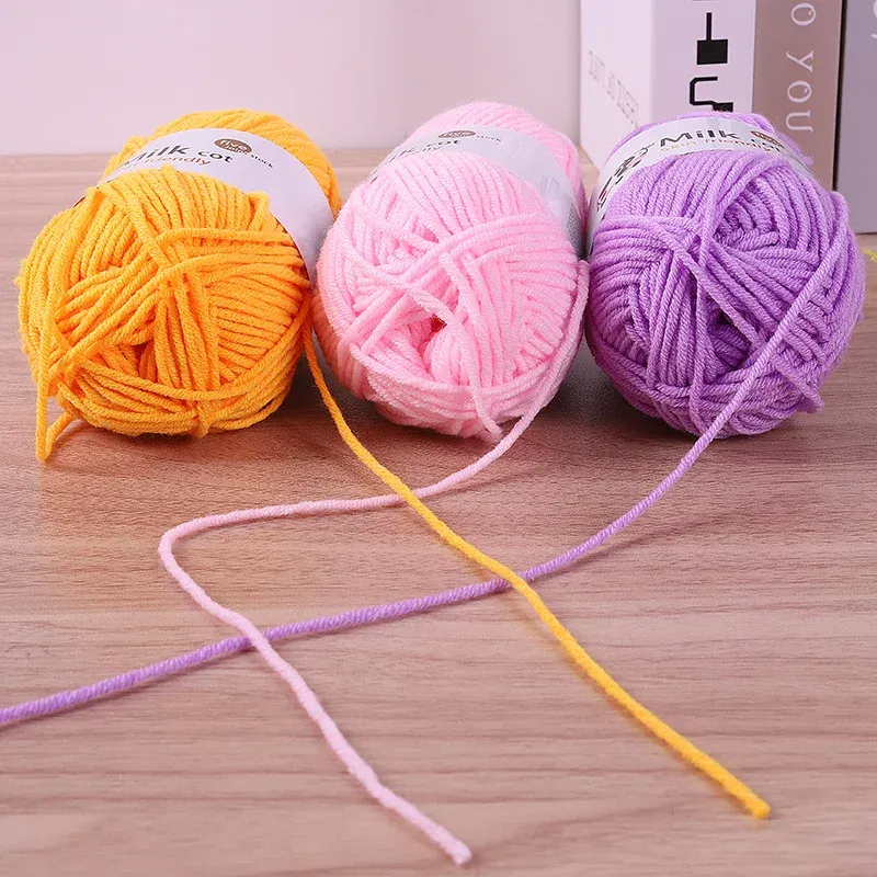 Color: Orange - 150g 5-strand Milk Yarn Handmade Medium Thick DIY Woven Doll Sweater Flower Hat Scarf Yarn Ball