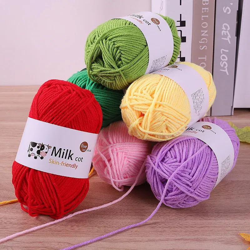 Color: Orange - 150g 5-strand Milk Yarn Handmade Medium Thick DIY Woven Doll Sweater Flower Hat Scarf Yarn Ball
