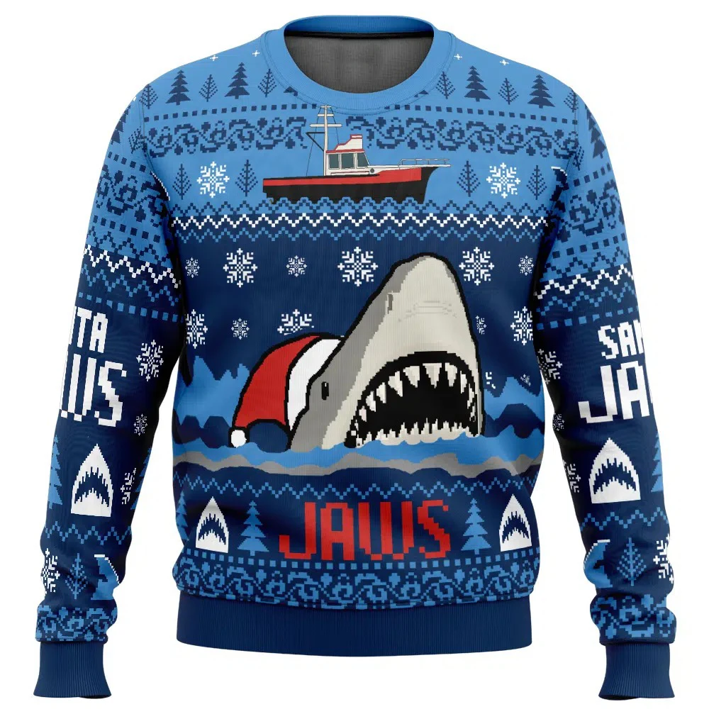 Color: Brown, Size: XL - Santa Jaws Jaws Men's Crew Neck Ugly Christmas Sweatshirt Soft Comfy Stylish Relaxed-Fit Plus Size Long Sleeve Autumn Winter
