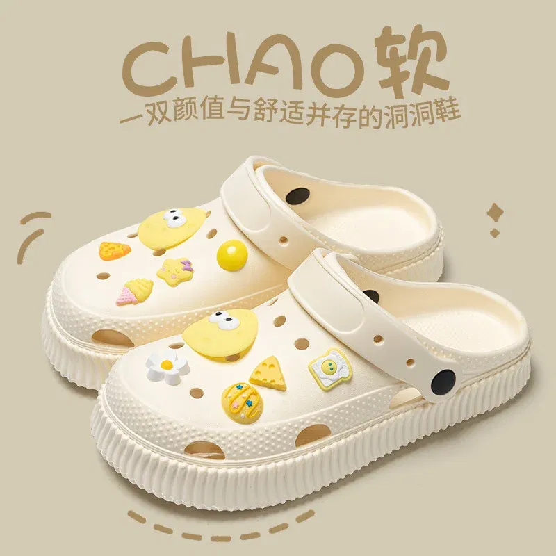 Color: Brown, Shoe Size: 40-41 - Shoes hole shoes girls wear outside couple bag head women cool slippers