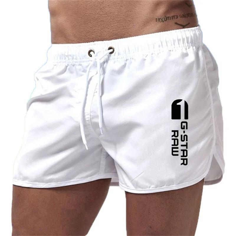 Color: WHITE, Size: XXL - Summer new men's luxury beach pants clothing quick dry gym jogging sexy shorts vacation casual swimming trunks