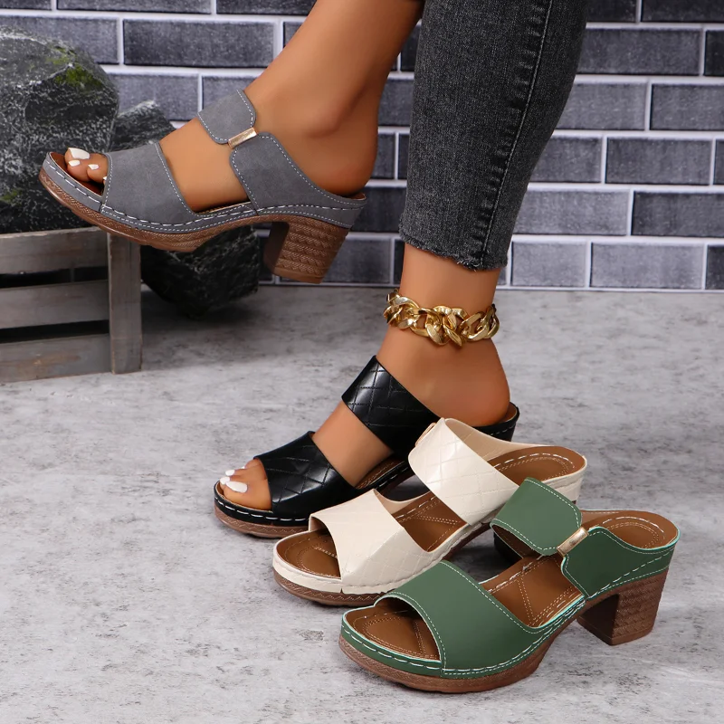 Color: black, Shoe Size: 38 - Women Summer Lightweight Hollow Sandals High Heels New Dress Chunky Open Toe Slippers Female 2024 Casual Slingback Slides Shoes