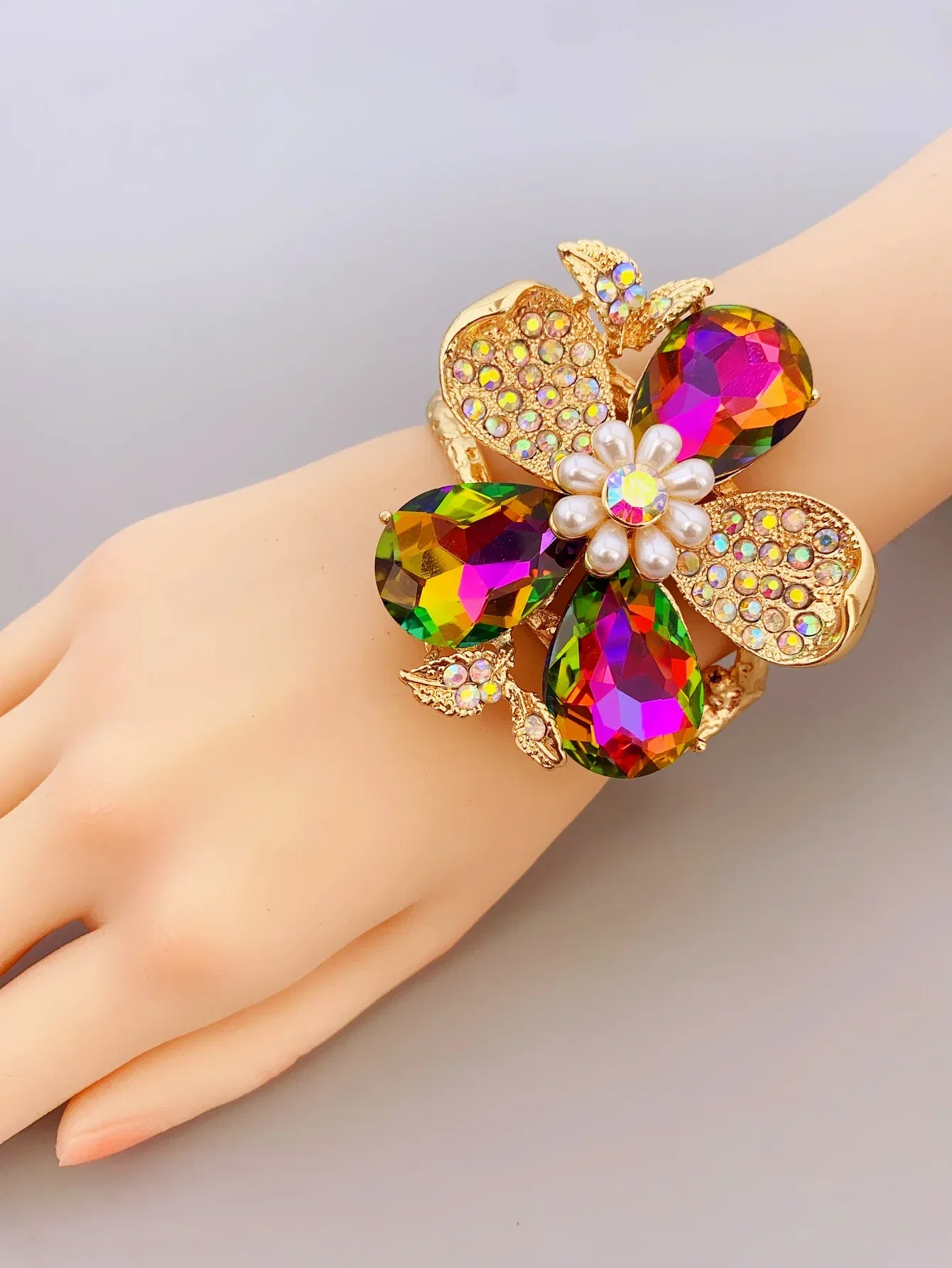 Metal Color: Platinum Plated - Exaggerated Zinc Alloy Flower Bracelet for Women in Various Occasions bracelets for women