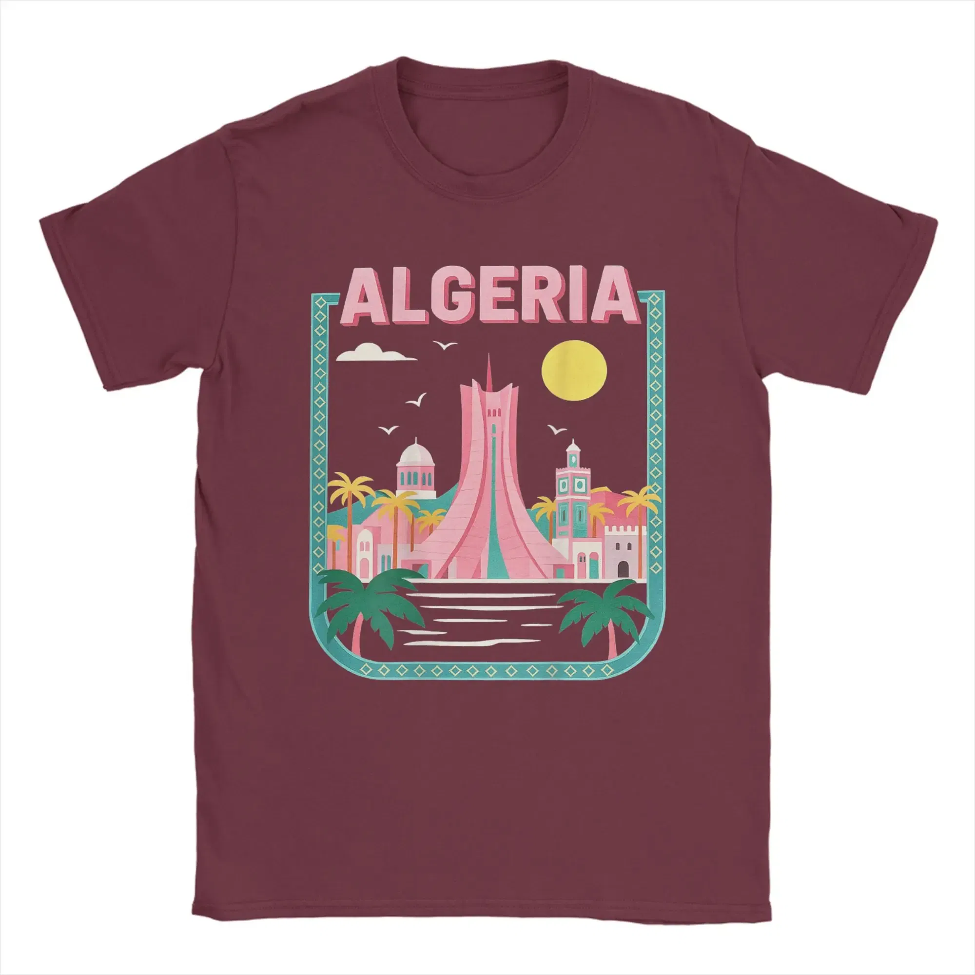 Color: Brown, Size: XL - Men Algeria DZ City Algerian T Shirts Africa Arab Pure Cotton Clothes Hipster Short Sleeve Crewneck Tees Gift Idea T-Shirt