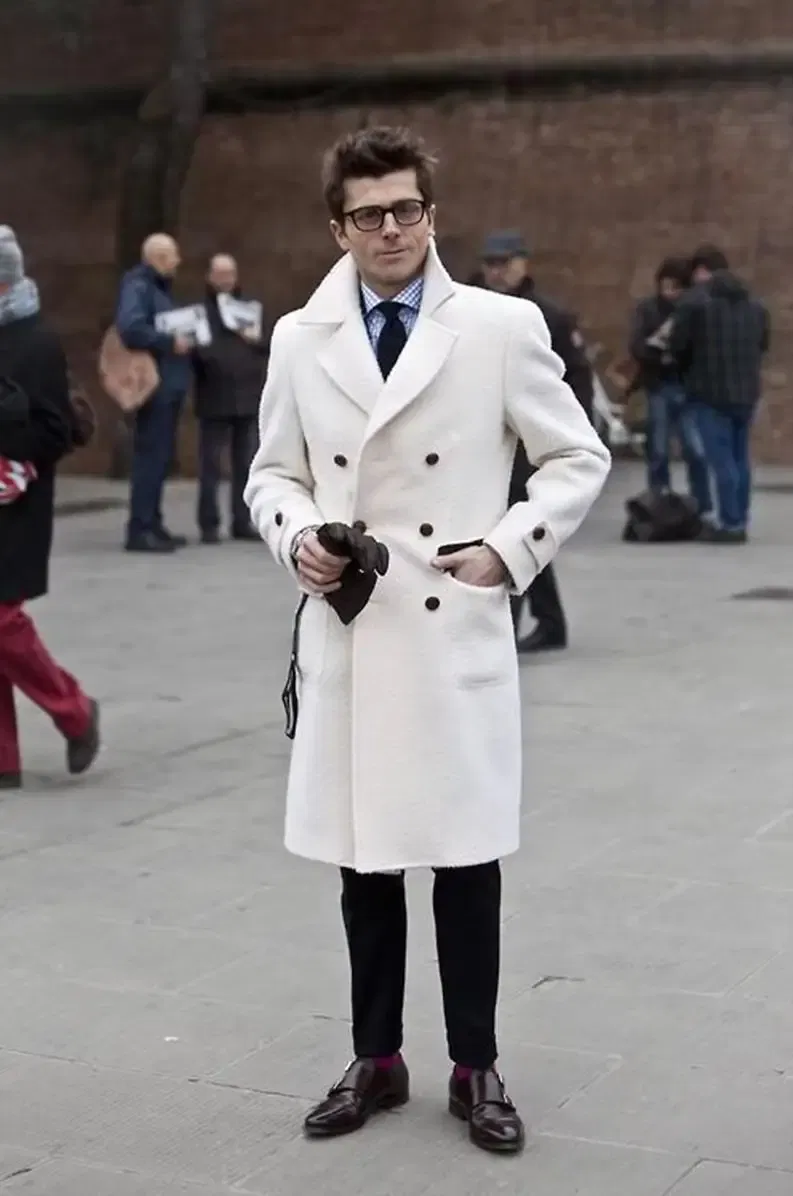 Color: Red, Size: 46 - Solid White England Style Woolen Overcoat Men's Thick Plus Double-Breasted Long Coat Casual Winter Fashion Warm Jacket