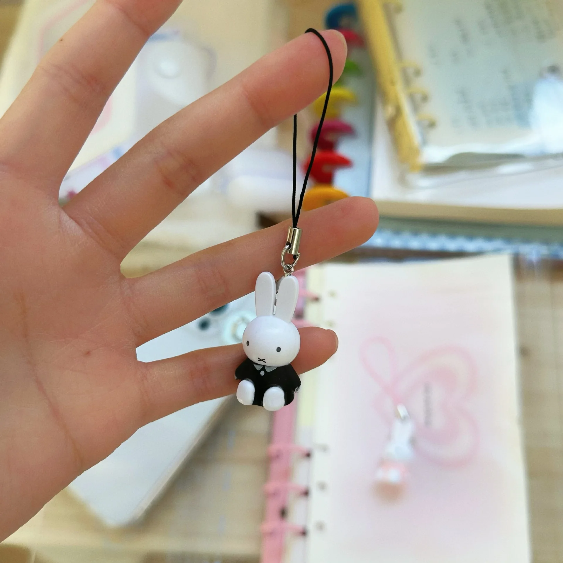Color: green - Kawaii Miffy Key Chain Cartoon Cute Backpack Pendant Ornaments Mobile Phone Chain Christmas Gift