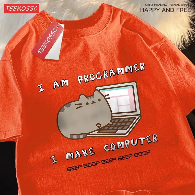 Color: Blue, Size: L - I Am Programmer I Make Computer Mens T Shirts Summer Cotton T-Shirt Oversized Loose Short Sleeve Crewneck Tee Clothes Fashion
