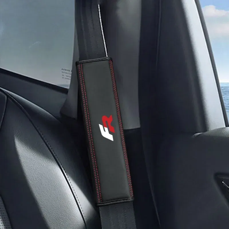 Color Name: black - 2Pcs Nappa Leather Seat Belt Shoulder Cover Protection Pads For Seat Ateca Altea Leon FR Arona Tarr Car Accessories