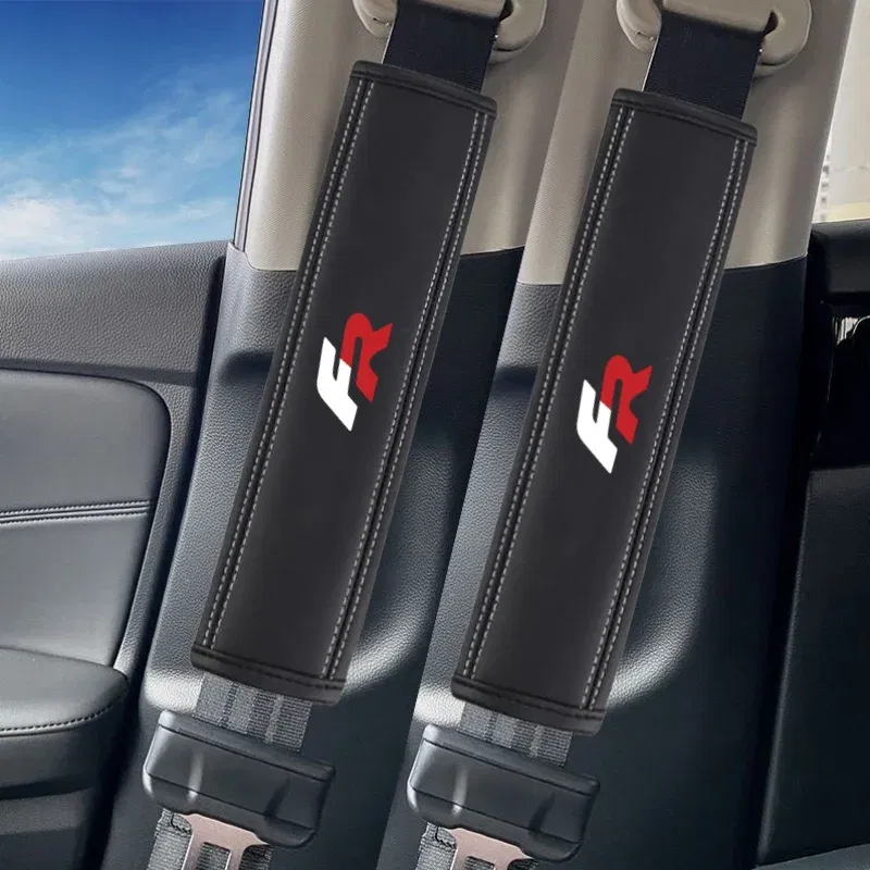 Color Name: black - 2Pcs Nappa Leather Seat Belt Shoulder Cover Protection Pads For Seat Ateca Altea Leon FR Arona Tarr Car Accessories