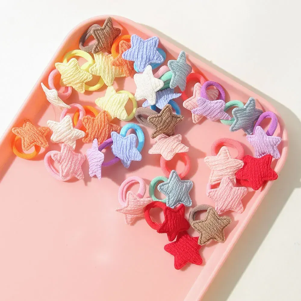 Color: SKY BLUE - 10/30pcs girls star butterflies children's hairband harmless hair cute towels rope ponytail rack children's rubber band headwear