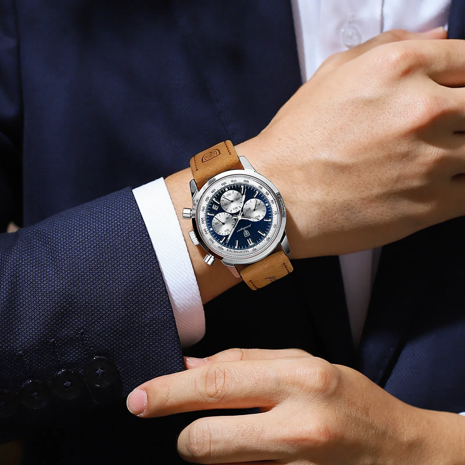 Color: Rose - POEDAGAR Man Wristwatch Luxury Sport Genuine Leather Men Quartz Watch For Men Chronograph Waterproof Luminous Date Men's Watches