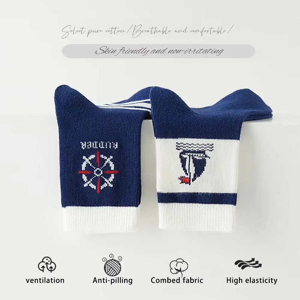 Color: Blue, Size: 2-3T - 1-14T Kids' Socks Spring Autumn Cotton Socks 5 Pairs/lot Soft Cotton Socks Calf Socks Little Big Boys Crew Sock