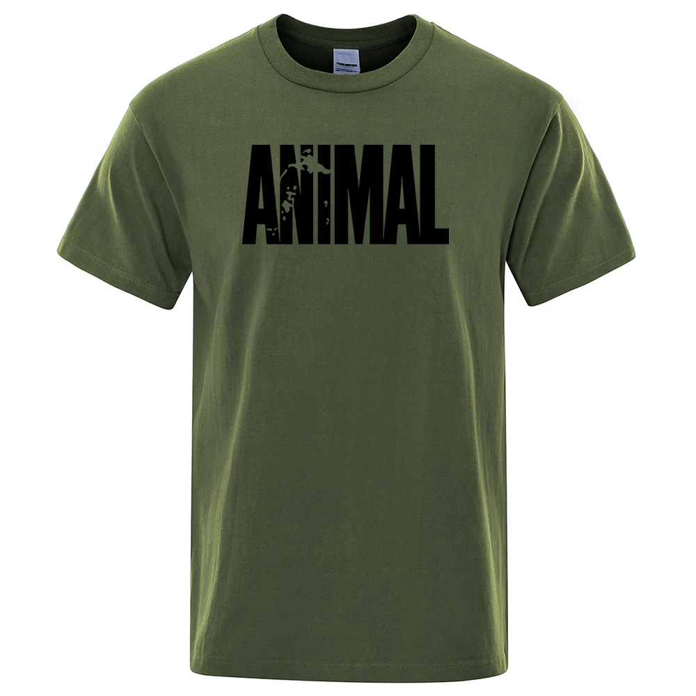 Color: Silver, Size: L - Fashion ANIMAL Letter Print Men T-Shirts Street Funny Short Sleeves Loose Oversized T Shirt O-Neck Breathable Cotton Clothing
