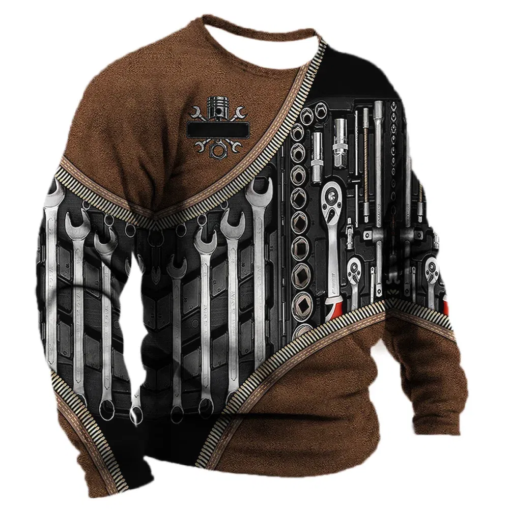 Color: WHITE, Size: 4XL - Men's T -shirt Retro T -shirt Summer clothing personalized name Mechanic mechanic 3D printing 5xl sports shirt long -sleeved