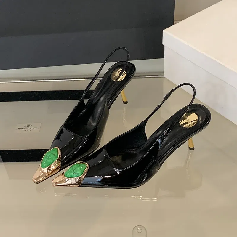 Color: black, Shoe Size: 38 - Sexy Women's High Heels Mules 2025 New Fashion Pointed Dress Women's Shoes Open Heel Party High Heels Striptease Sandals Women