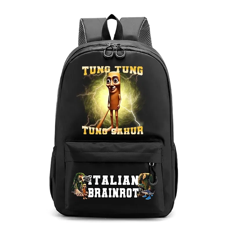 Color: black - Italian Brainrot Kids Cute Schoolbag Tung Tung Tung Sahur Backpack for Boy Funny Meme Anime Knapsack Cartoon Book Bag Gifts 2025
