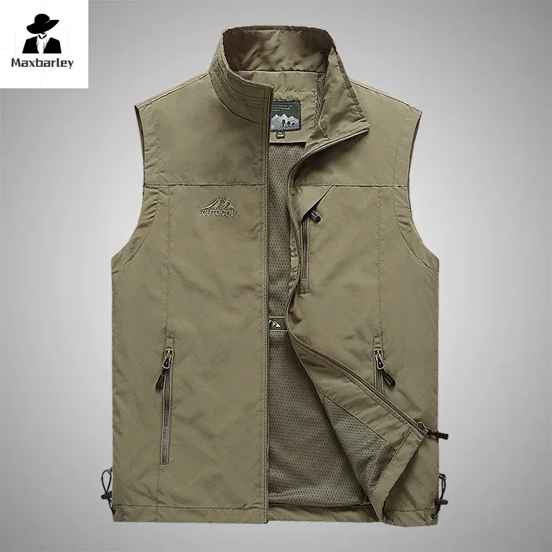Color: Beige, Size: XS?€old?‰ - Autumn Men Waistcoat Outdoor Leisure Solid Sleeveless Jacket Young Middle-aged Photography Fishing Casual Vest Male summer