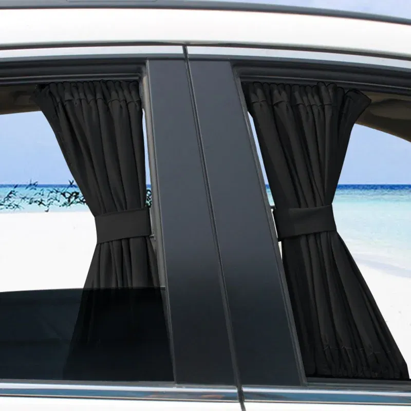 Color: Dark Grey - 2pcs 50cm Car Sun Shade Side Window Curtain Auto Foldable Uv Protection Accessories Black Pure Cloth Auto Accessories