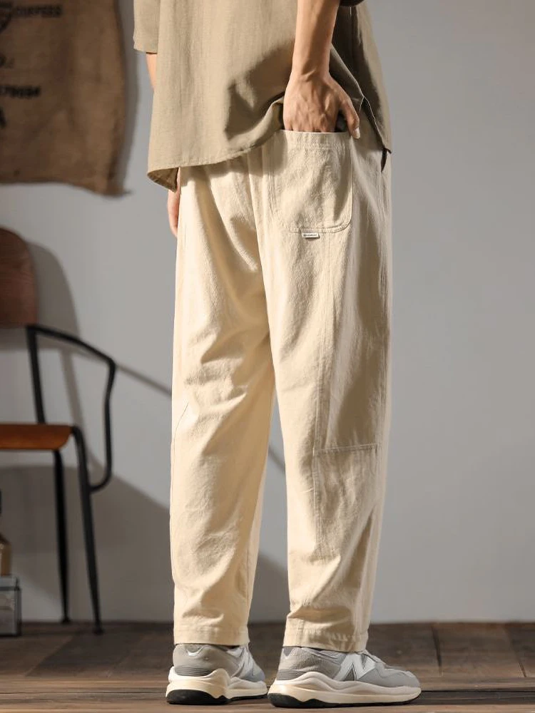 Color: SKY BLUE, Size: XL - Japenese Cotton Linen Pants Men Summer Straight Casual Ice Silk Sweatpants Male Wide leg Oversize Linen Trousers 2024 New