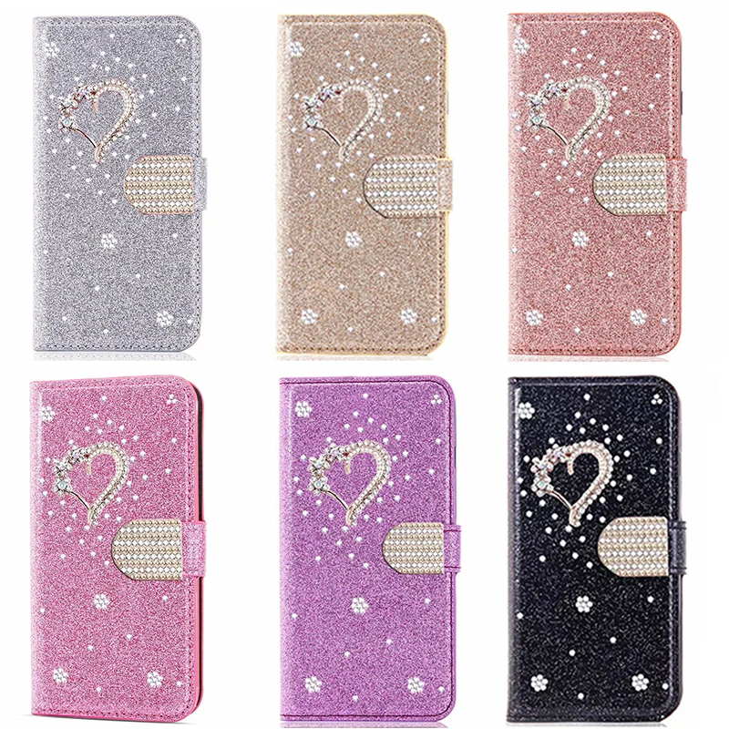 Color: black, Material: Leather - Glitter Wallet Leather Case For Samsung Galaxy S25 FE S24 Ultra S23 Plus S22 S21 A35 A36 A56 A55 A13 A14 A15 A16 A26 A34 A33 A54