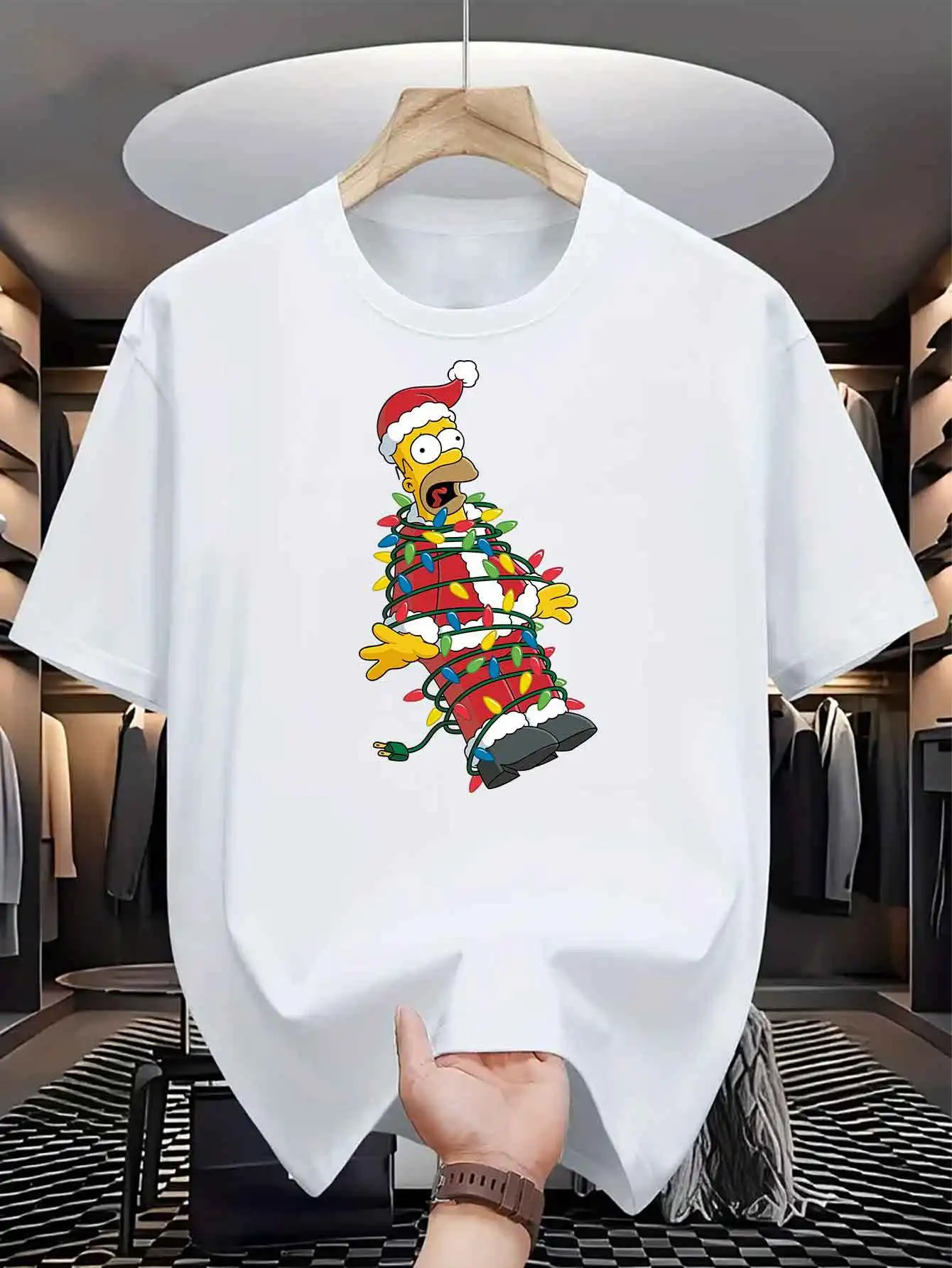 Size: 4XL, Color: Brown - Disney Homer Simpson & Bart'S Christmas Men T-Shirt Print Summer Cotton Women Tee Streetwear Casual Oversize Short Sleeve O-Neck