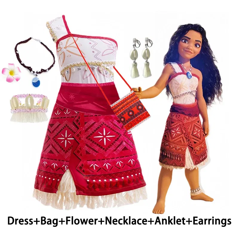 Color: Blue, Kid Size: 16 - Disney Movie Moana 2 Girl Dress Cosplay Party Costume Ocean Adventure Princess Fancy Clothes Children Vaiana Outfit Dress