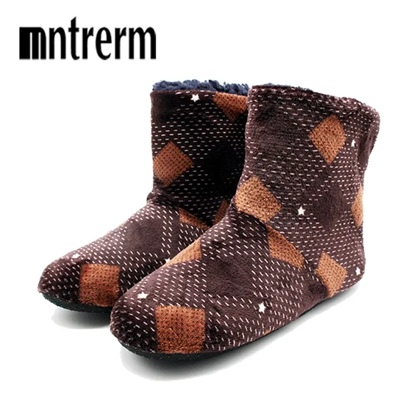 Color: black, Shoe Size: 41 - Mntrern Casual Men Shoes Home Slippers Lattice Soft Plush Male House Slippers Warm Winter New Cotton Slippers Shoes Men Big Size