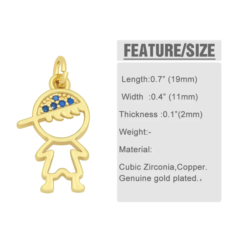 Metal color: champagne gold - OCESRIO Gold Plated CZ Small Boy and Girl Charms for Necklaces Copper DIY Handmade Pendants for Earrings Wholesale chma091