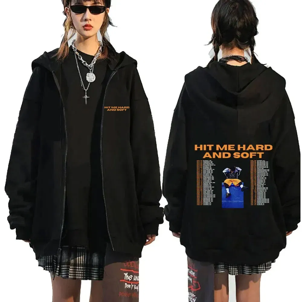 Color: army green, Size: XL - Hit Me Hard and Soft 2025 Tour Zipper Hoodies Men Women Harajuku Pullovers Fashion Hip Hop Zip Up Sweatshirts Jackets Fans Gift