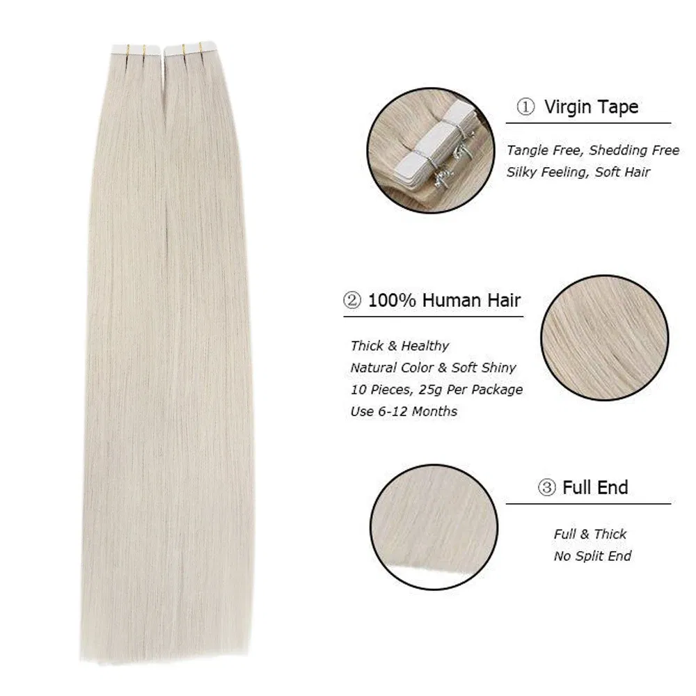 Color: P10/16/60, Items per Package: 40 pcs, Length: 16 inches, Life Span: 12 months - [Last 12 Months] Ugeat Tape in Hair Extensions Virgin Human Hair 10A Grade Tape in Extensions  Human Hair