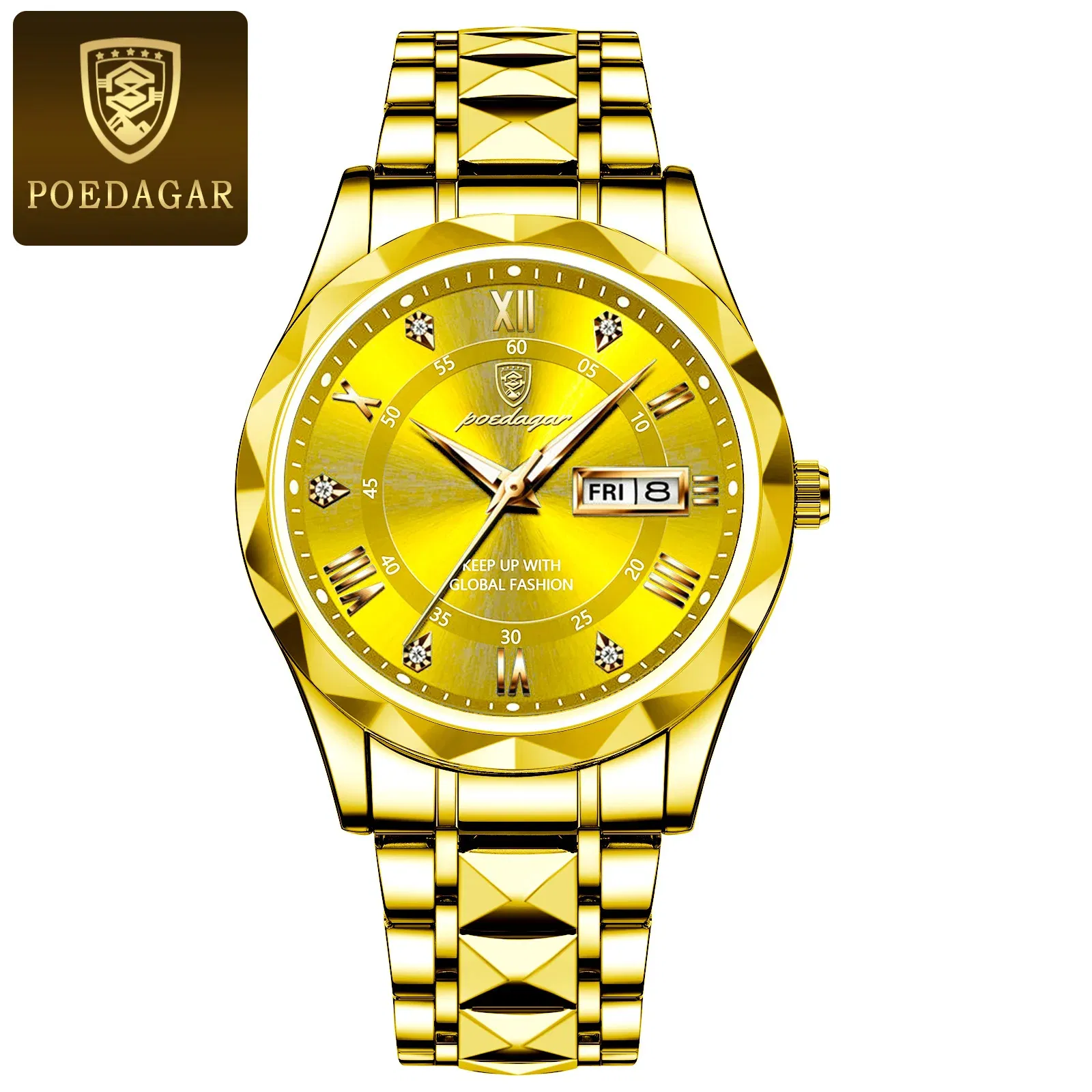 Color: Pink - POEDAGAR Top Luxury Men Quartz Watch For Men Sports Waterproof Luminous Stainless Steel Date Week Men's Watches Male Clock reloj