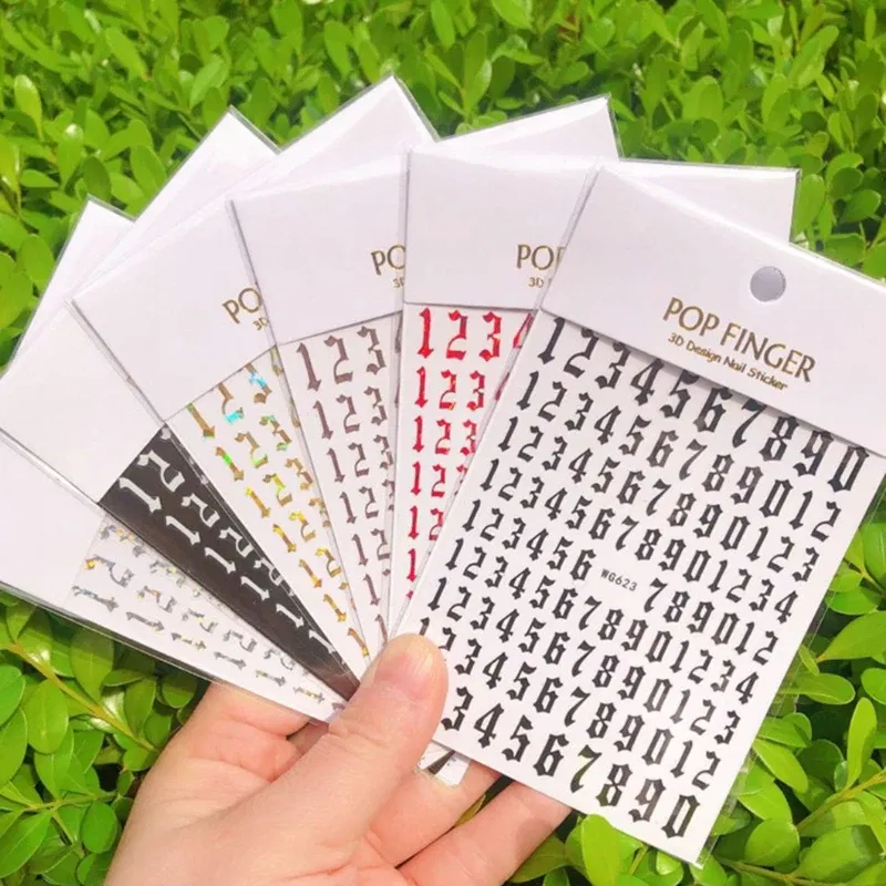 Color: Rose - 1PCS New English Alphabet Nail Stickers Multi-Color Laser Reflective Nail Slider Art Cool Text Nail Kit