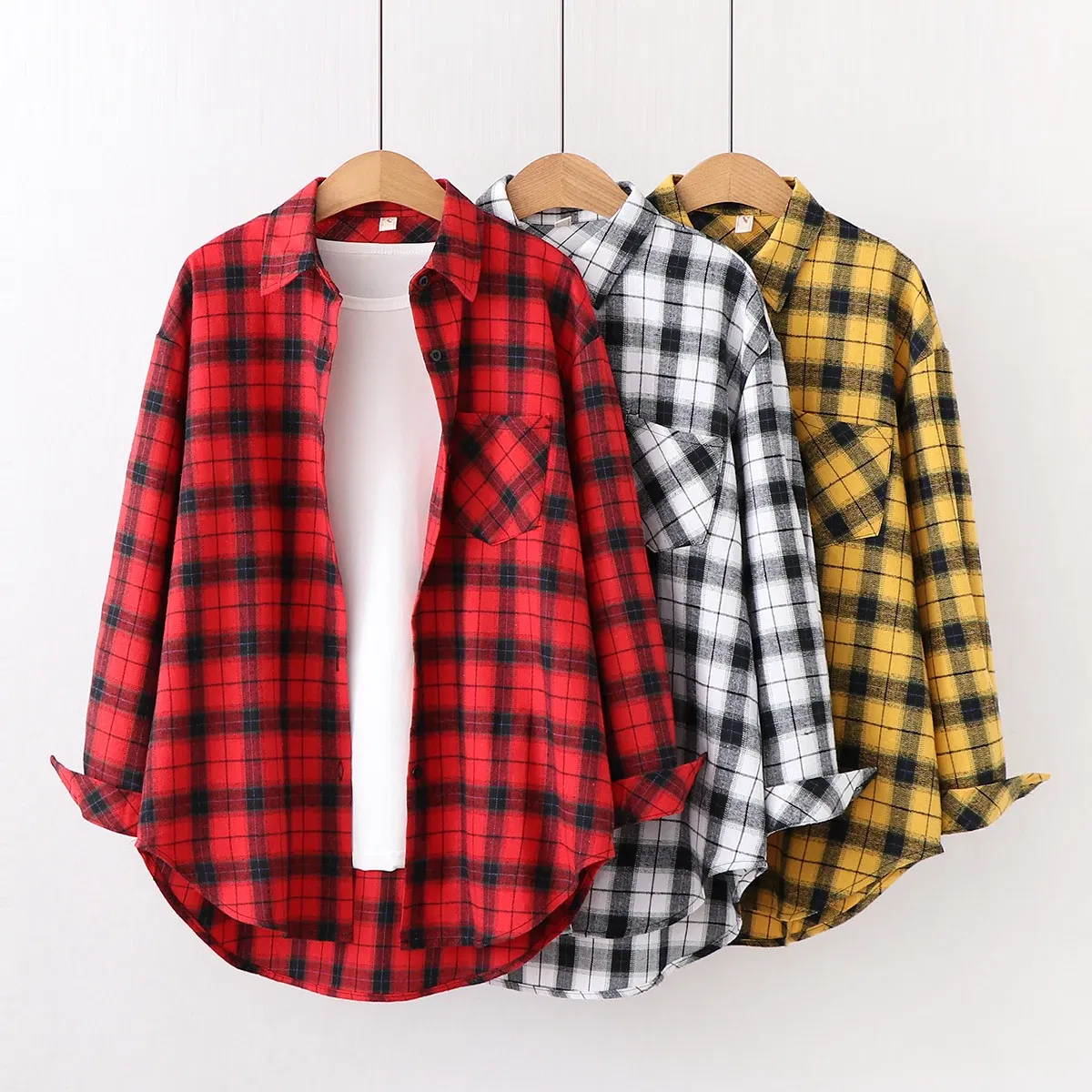 Color: Lavender, Size: XS - Fresh Flannel Plaid Shirt Women 2025 New Female Blouses and Tops Cotton Loose Long Sleeve Casual Shirts Fine Women's Clothes
