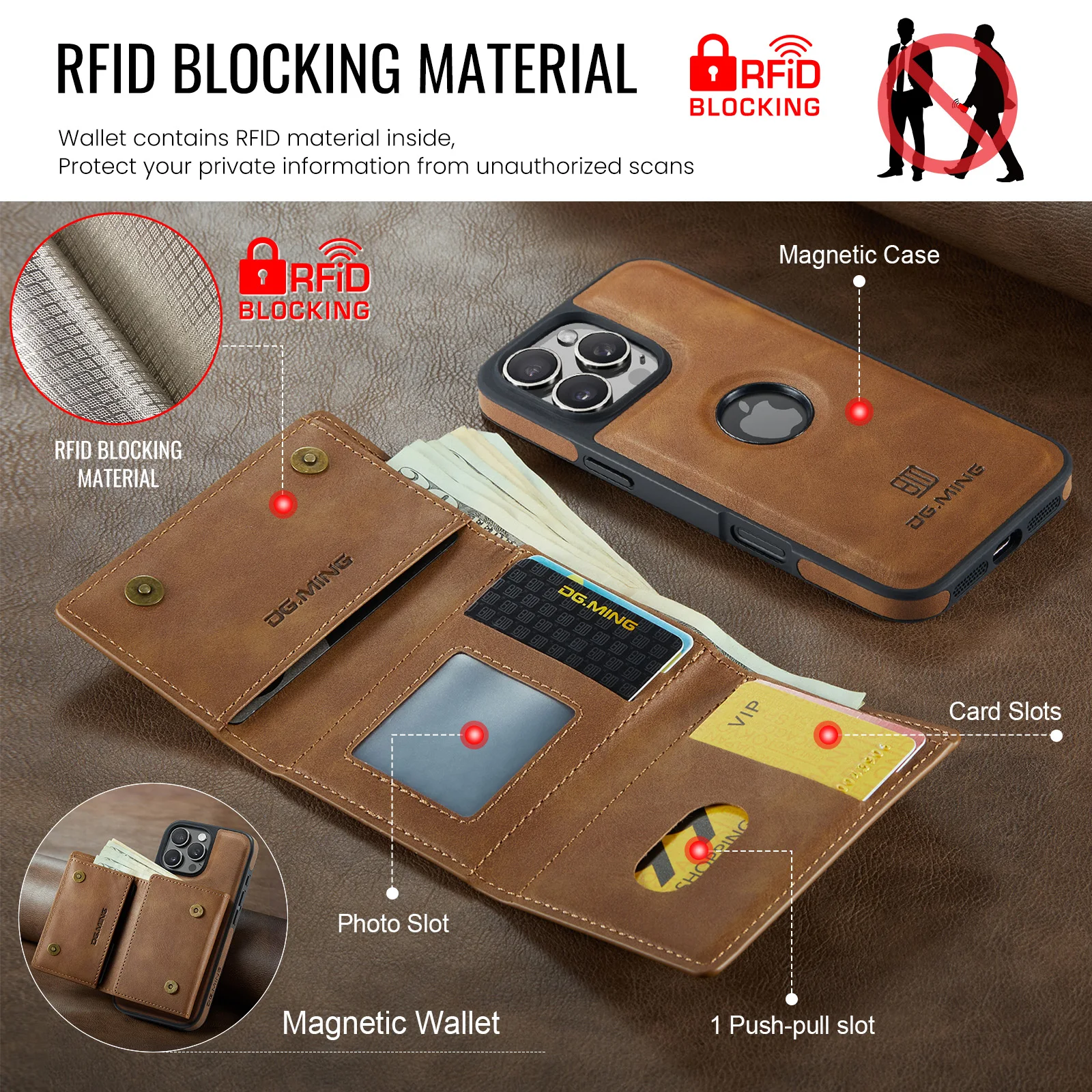 Color: Beige, Material: POLYESTER - Detachable 2 IN 1 Magnetic For Magsafe Leather Case For iPhone 16 Pro Max 15 12 13 11 14 Plus 16e Flip Wallet Card Holder Cover